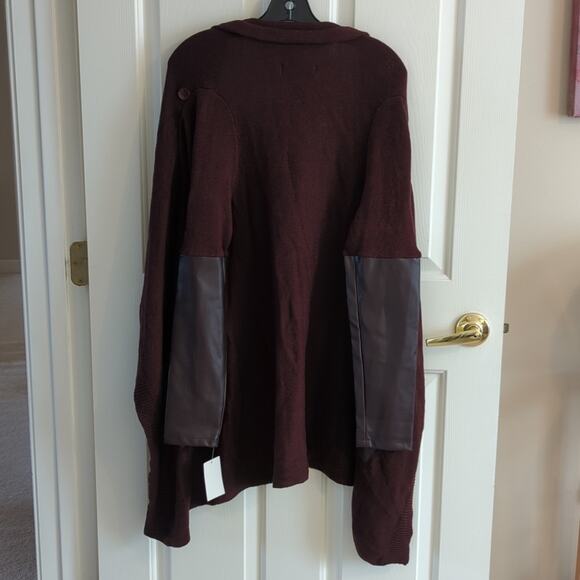 Blank NYC Burgundy Leather Knit Waterfall Cardigan, NWT - Picture 5 of 5